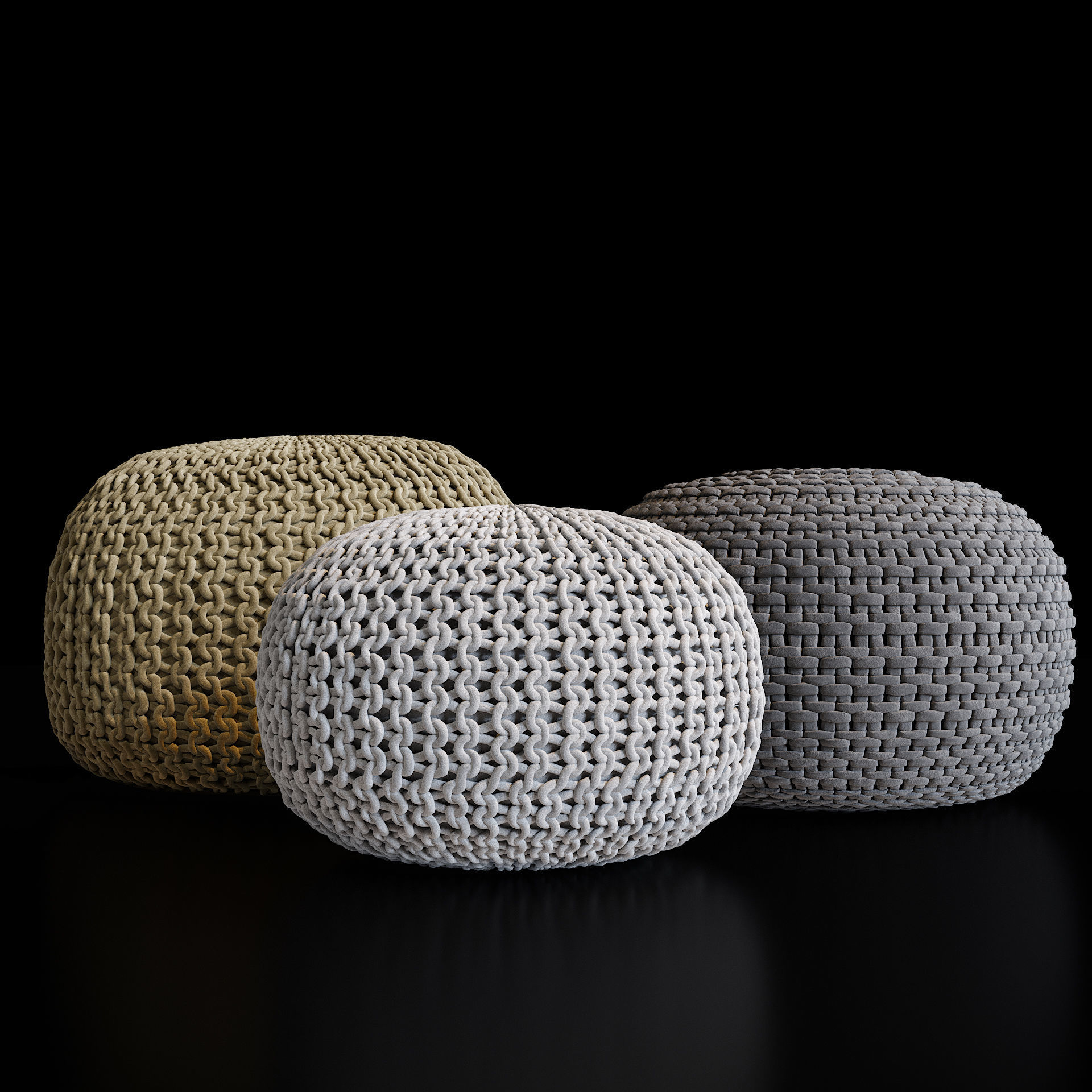 Wicker ottomans 3D model_7