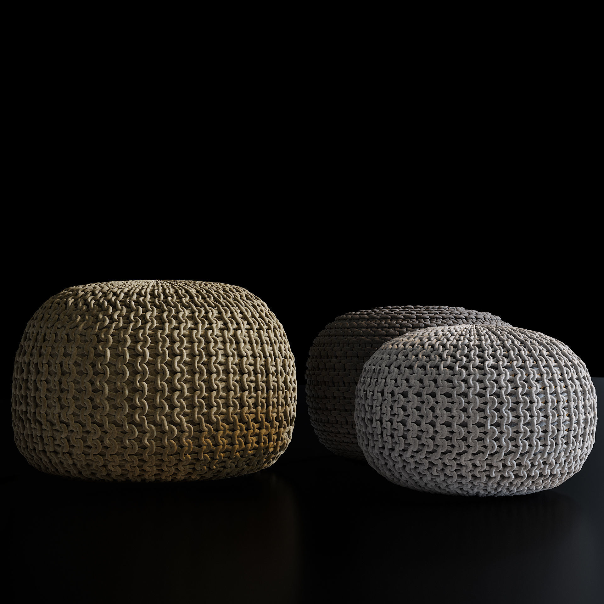 Wicker ottomans 3D model_8