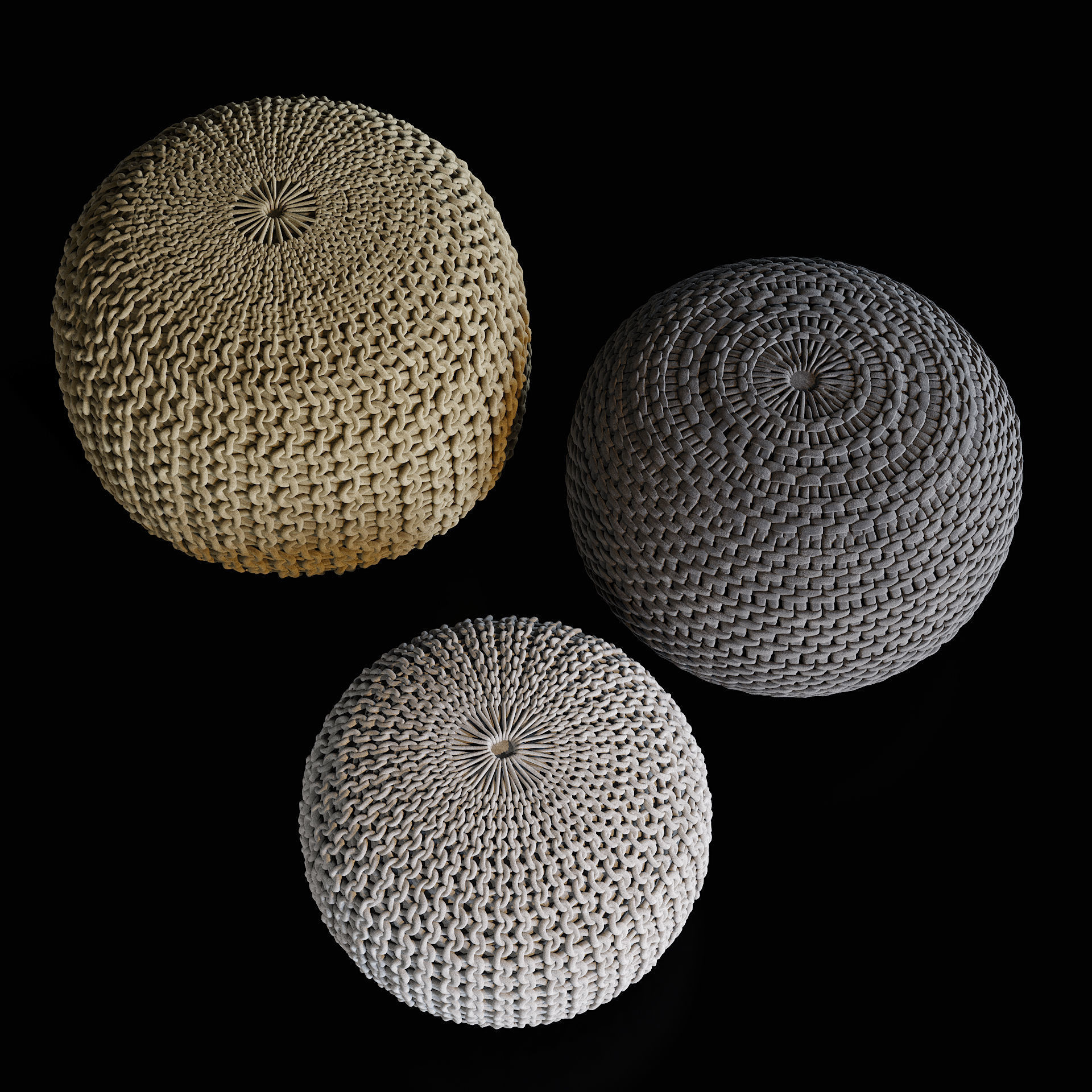 Wicker ottomans 3D model_4