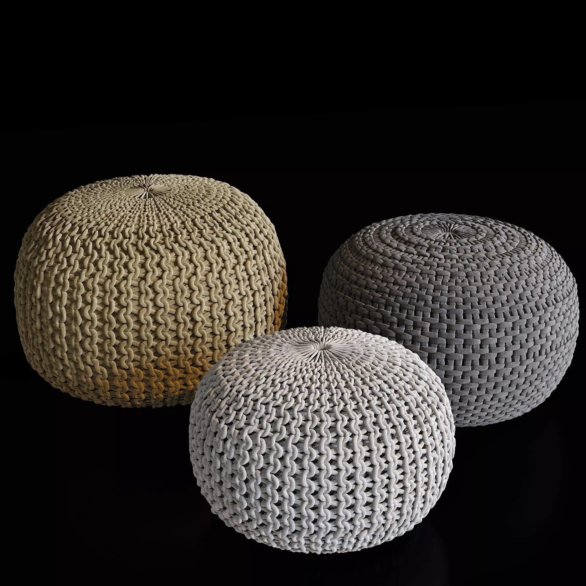 Wicker ottomans 3D model_0