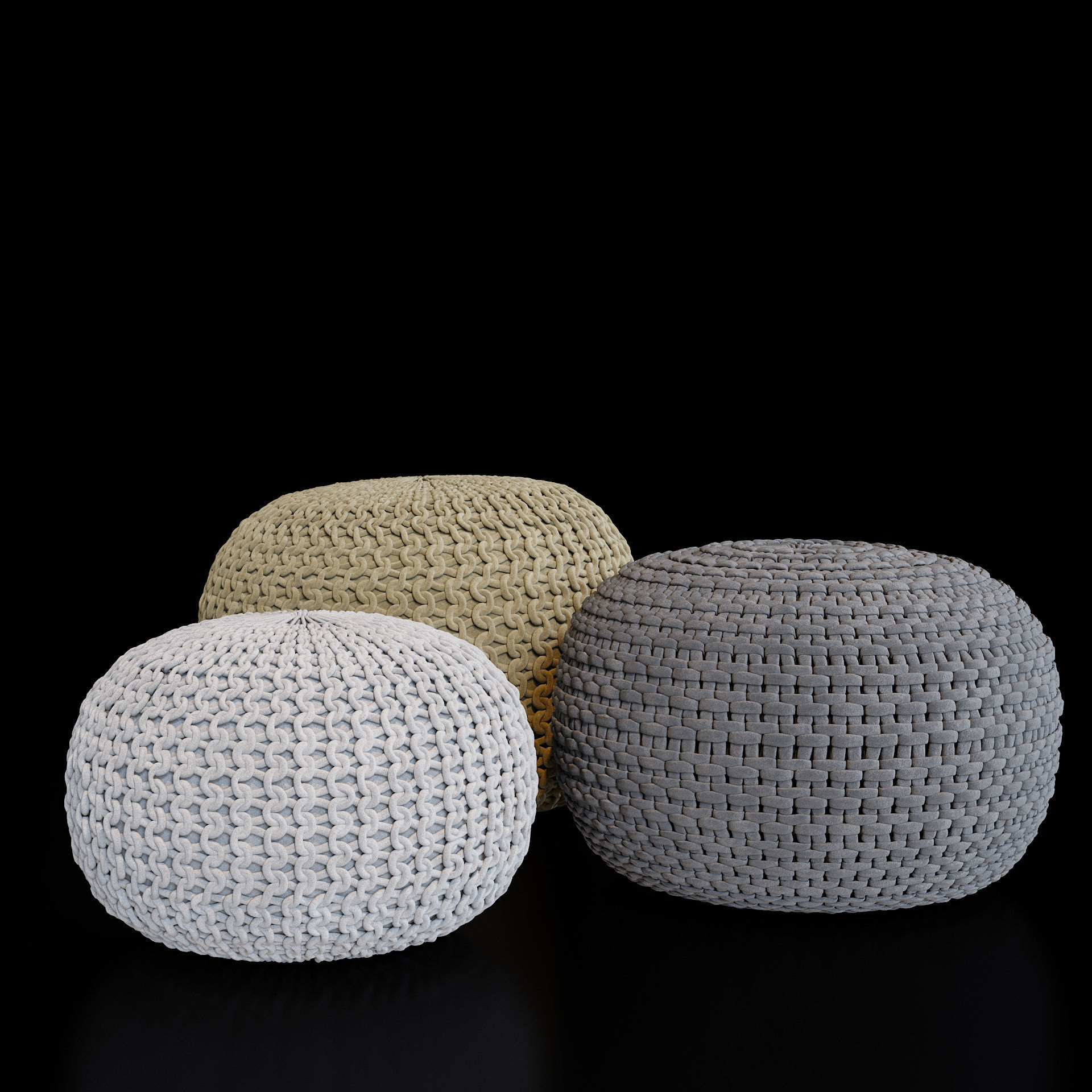 Wicker ottomans 3D model_1