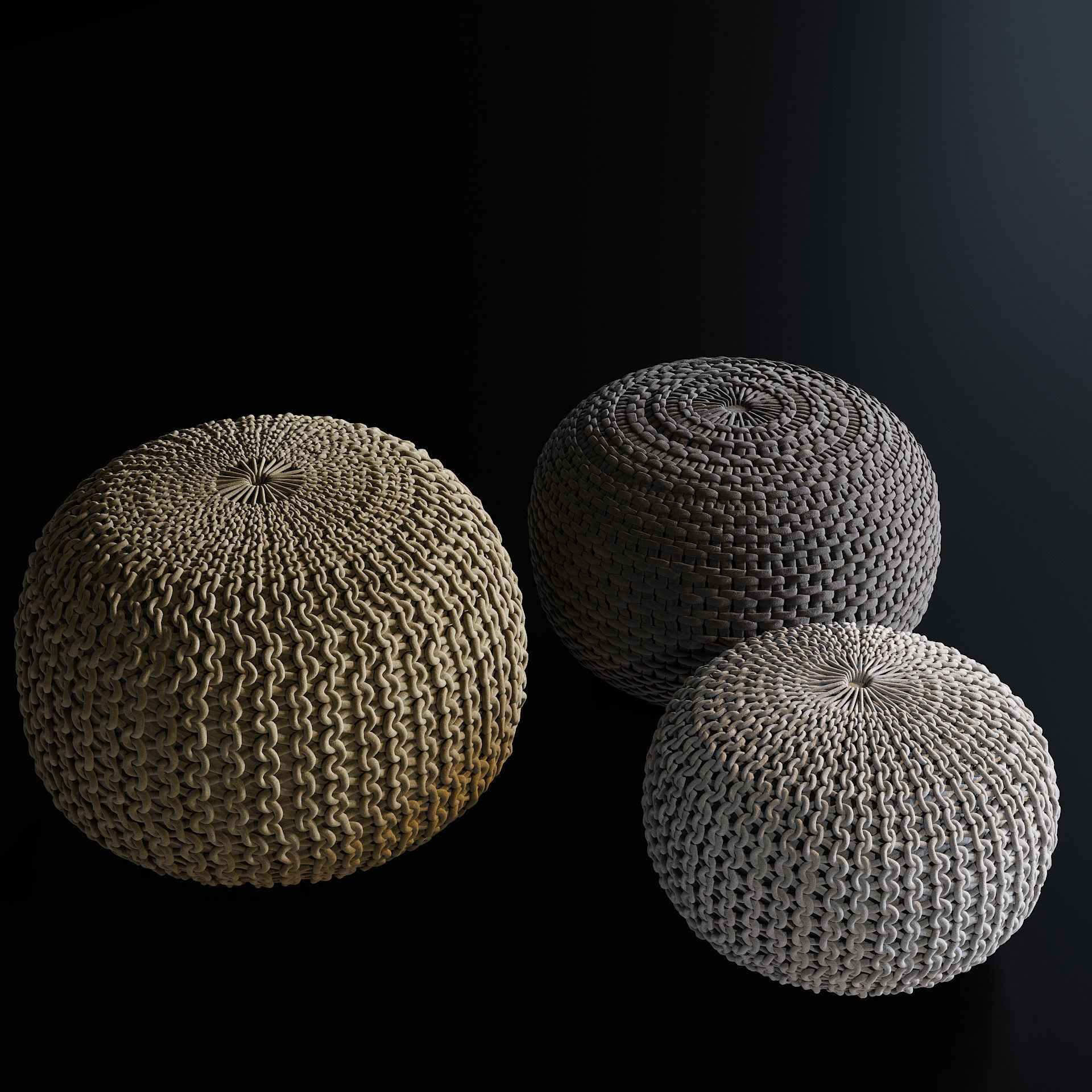 Wicker ottomans 3D model_3
