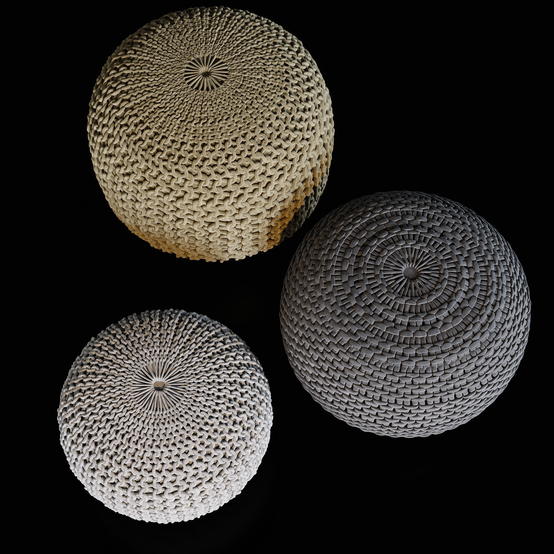 Wicker ottomans 3D model_9