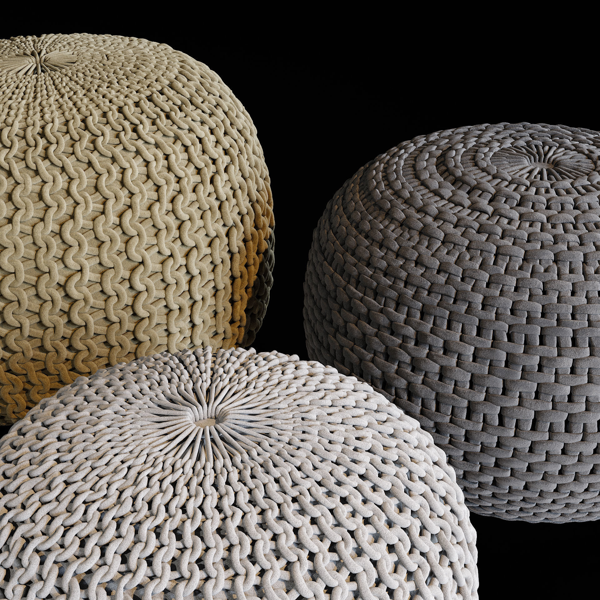 Wicker ottomans 3D model_6