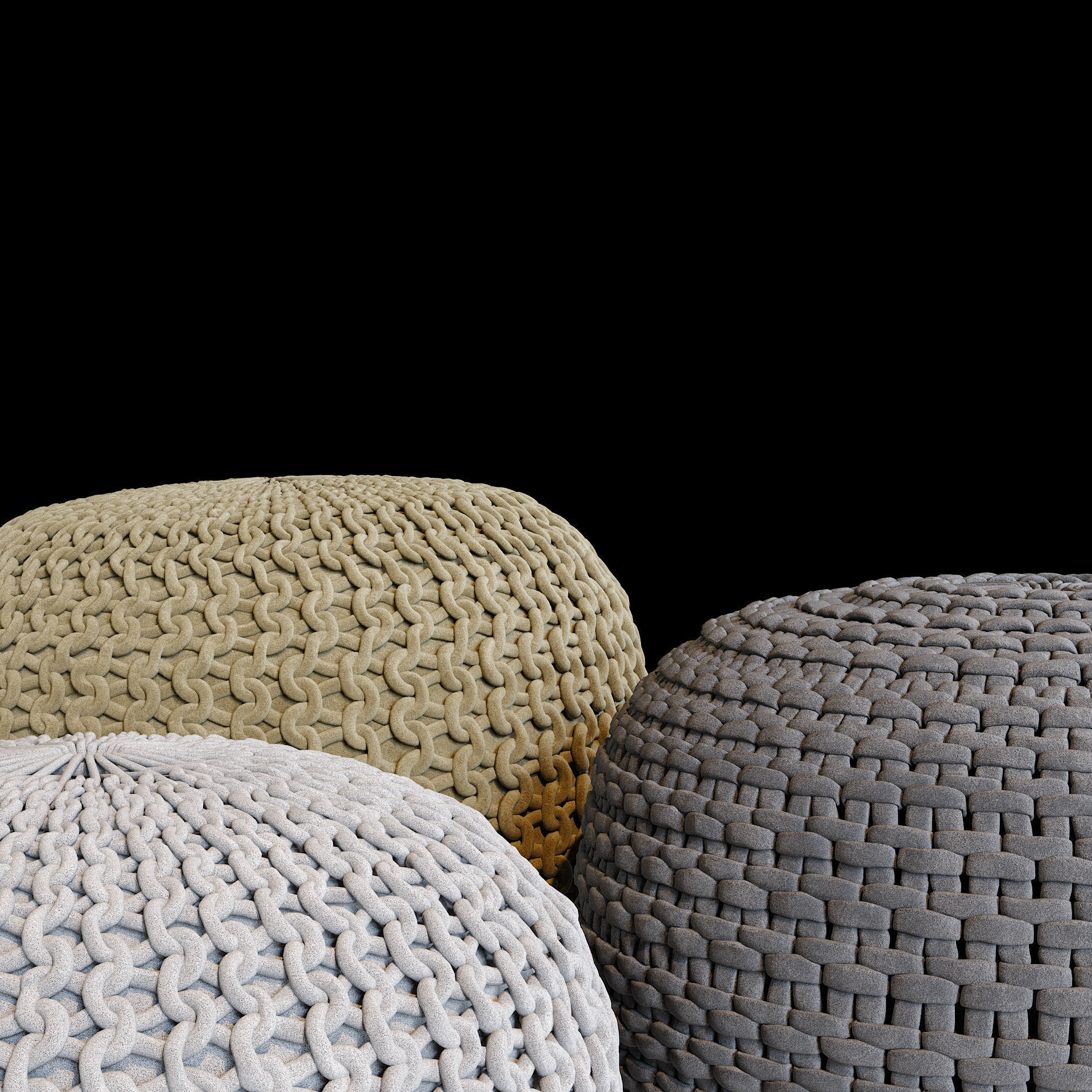 Wicker ottomans 3D model_5