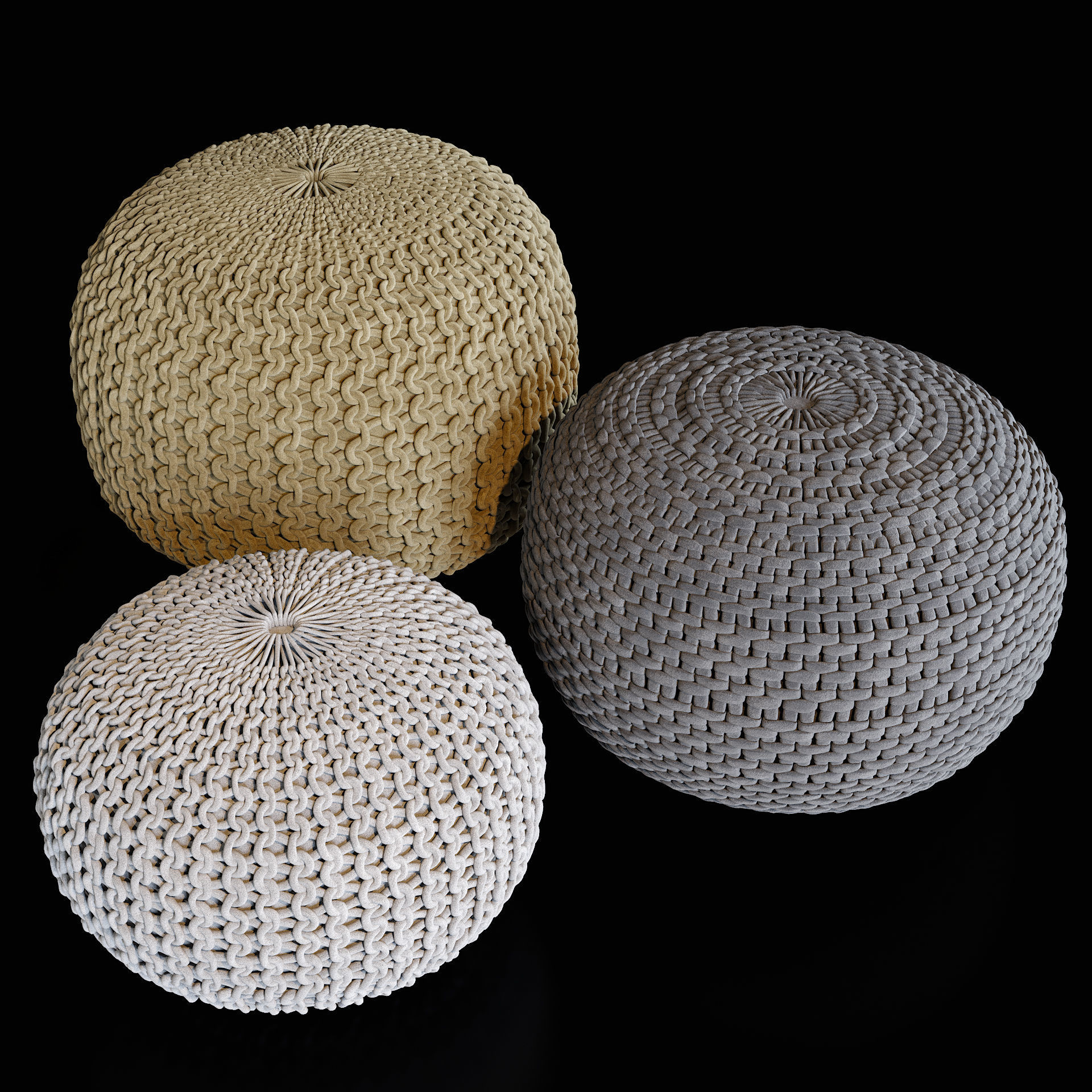 Wicker ottomans 3D model_2