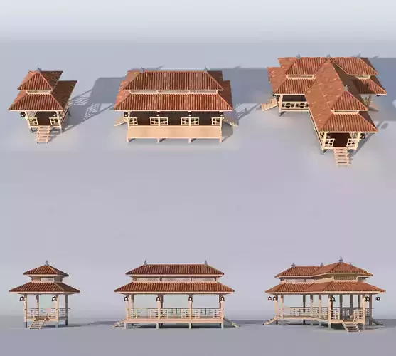 TRADITIONAL TEA HOUSE SET 3D model