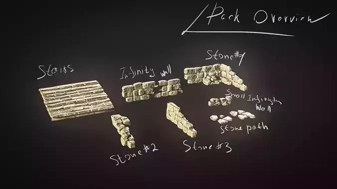  Stones and stairs medieval modular kit bash  Low-poly 3D model