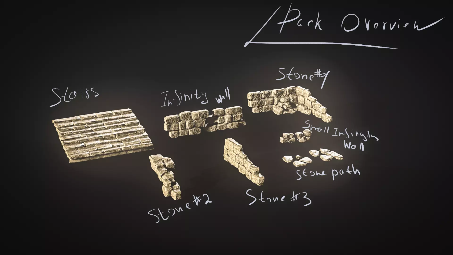 Stones and stairs medieval modular kit bash  Low-poly 3D model_0
