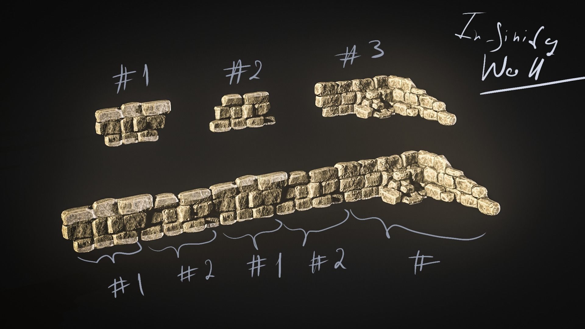 Stones and stairs medieval modular kit bash  Low-poly 3D model_1