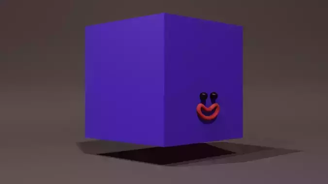 Happy Default Cube Purple - Funny Cartoon Style Lowpoly