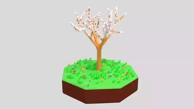 Low Poly Cartoon Almond Tree