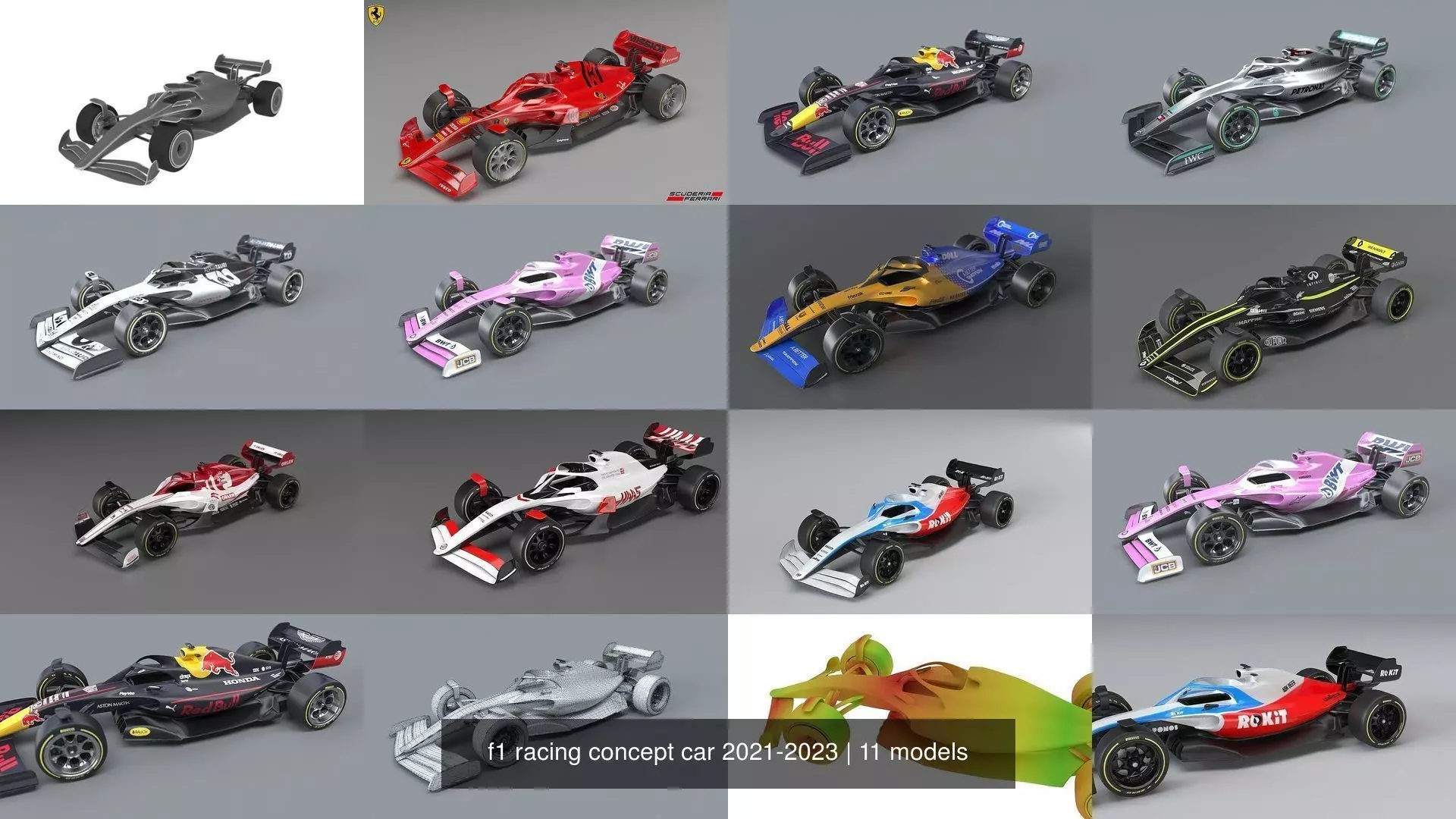 10 team f1 racing concept car 2021-2023 3D Model Collection_0
