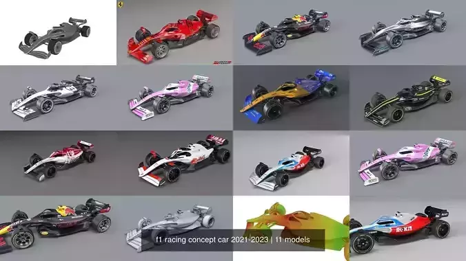 10 team f1 racing concept car 2021-2023 3D Model Collection