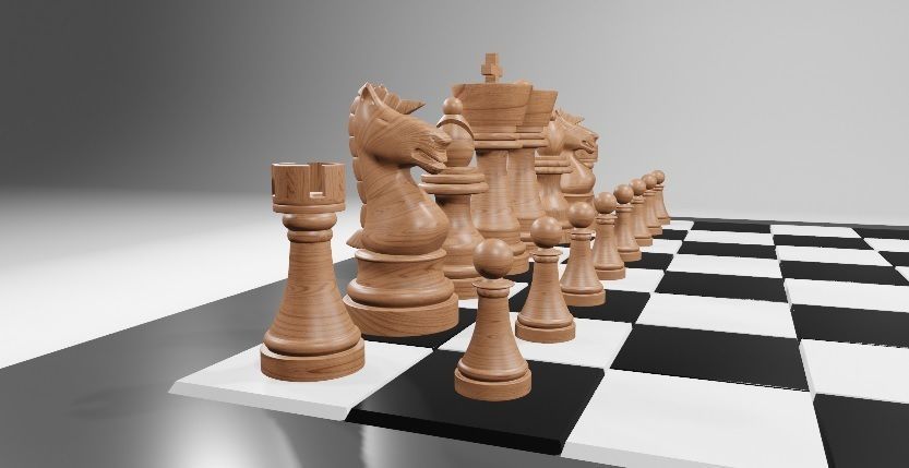 Chess pieces and board 3D model_3
