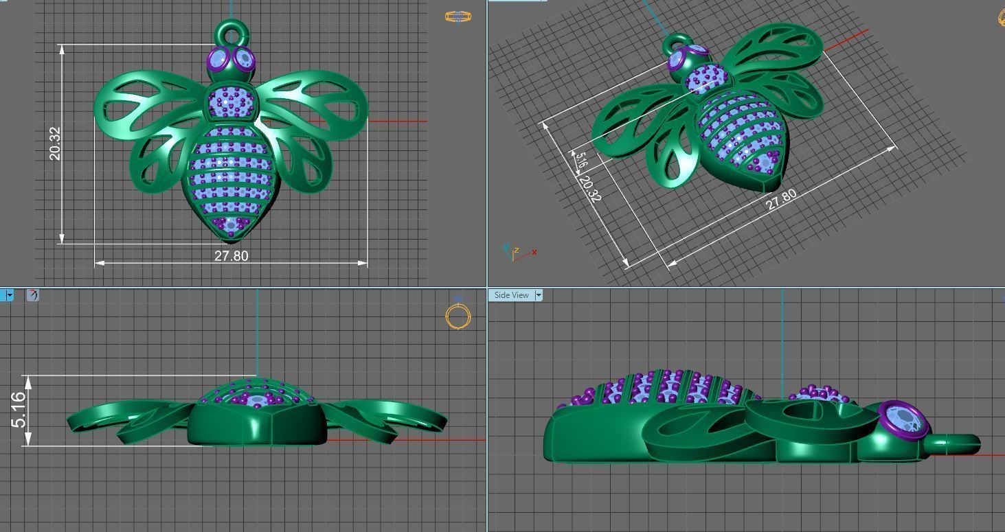 beautifull gold  bee pendant with diamonds 3D print model_6