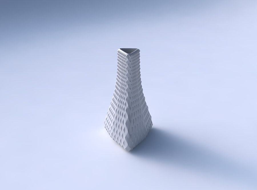 Vase grounded triangle with grid piramides 3D print model_3