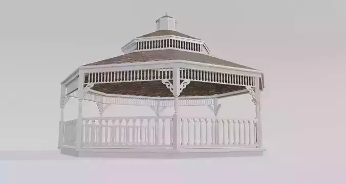 Wooden Pavilion gazebo Low-poly 3D model