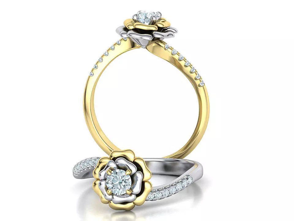 Flower Engagement ring 3dmodel 4mm stone 3D print model_0