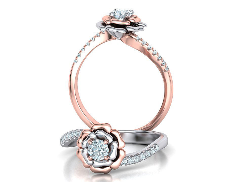 Flower Engagement ring 3dmodel 4mm stone 3D print model_2