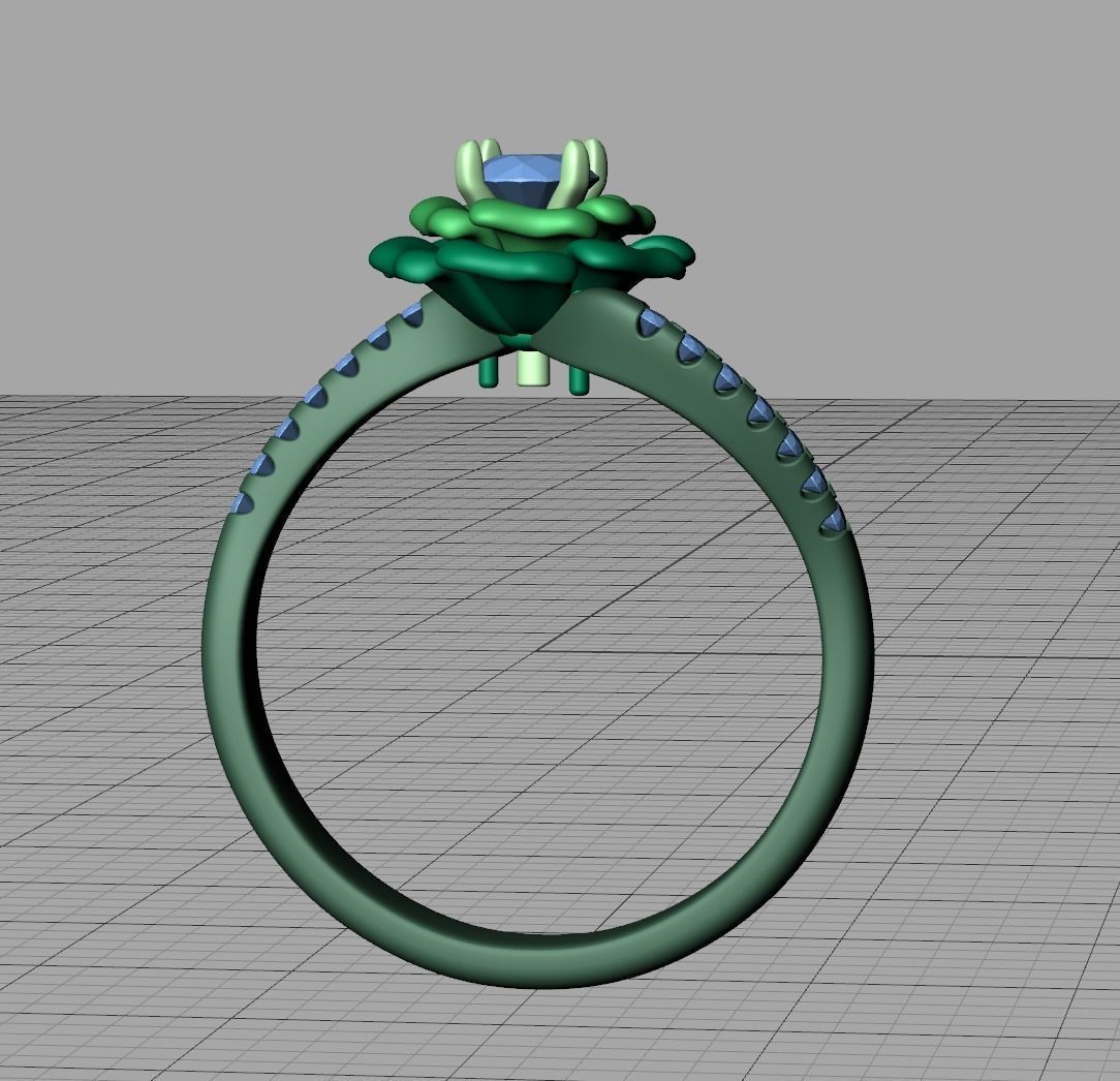 Flower Engagement ring 3dmodel 4mm stone 3D print model_9