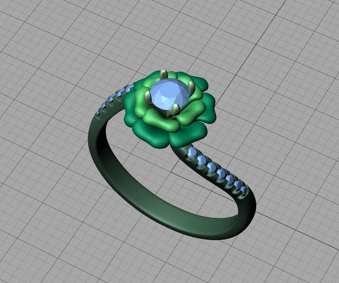 Flower Engagement ring 3dmodel 4mm stone 3D print model_11