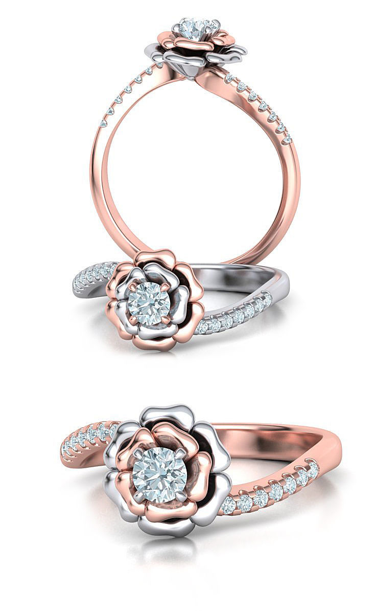 Flower Engagement ring 3dmodel 4mm stone 3D print model_19