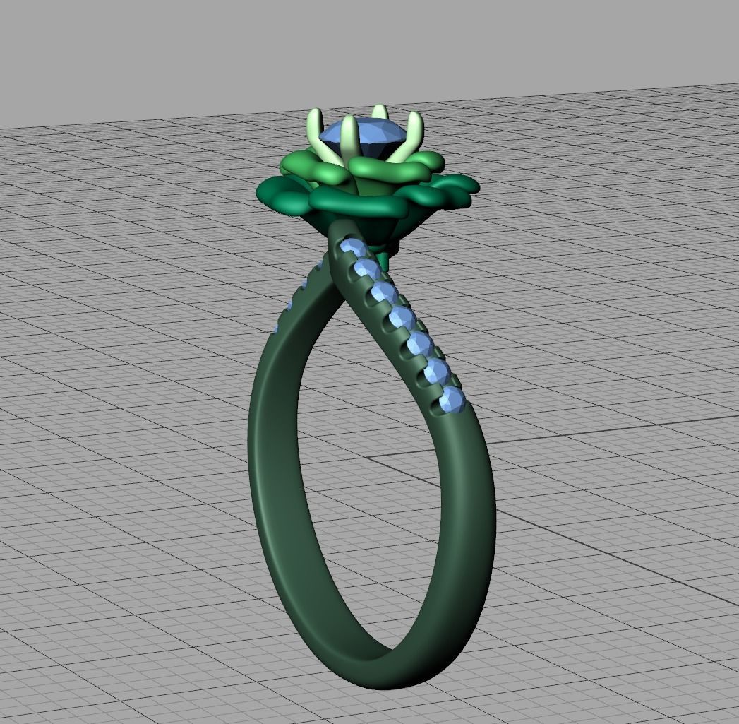 Flower Engagement ring 3dmodel 4mm stone 3D print model_10