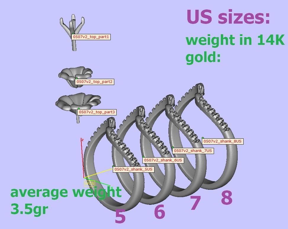 Flower Engagement ring 3dmodel 4mm stone 3D print model_8