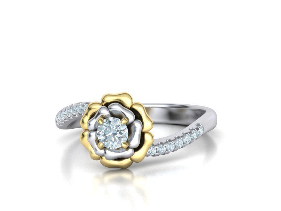 Flower Engagement ring 3dmodel 4mm stone 3D print model_3