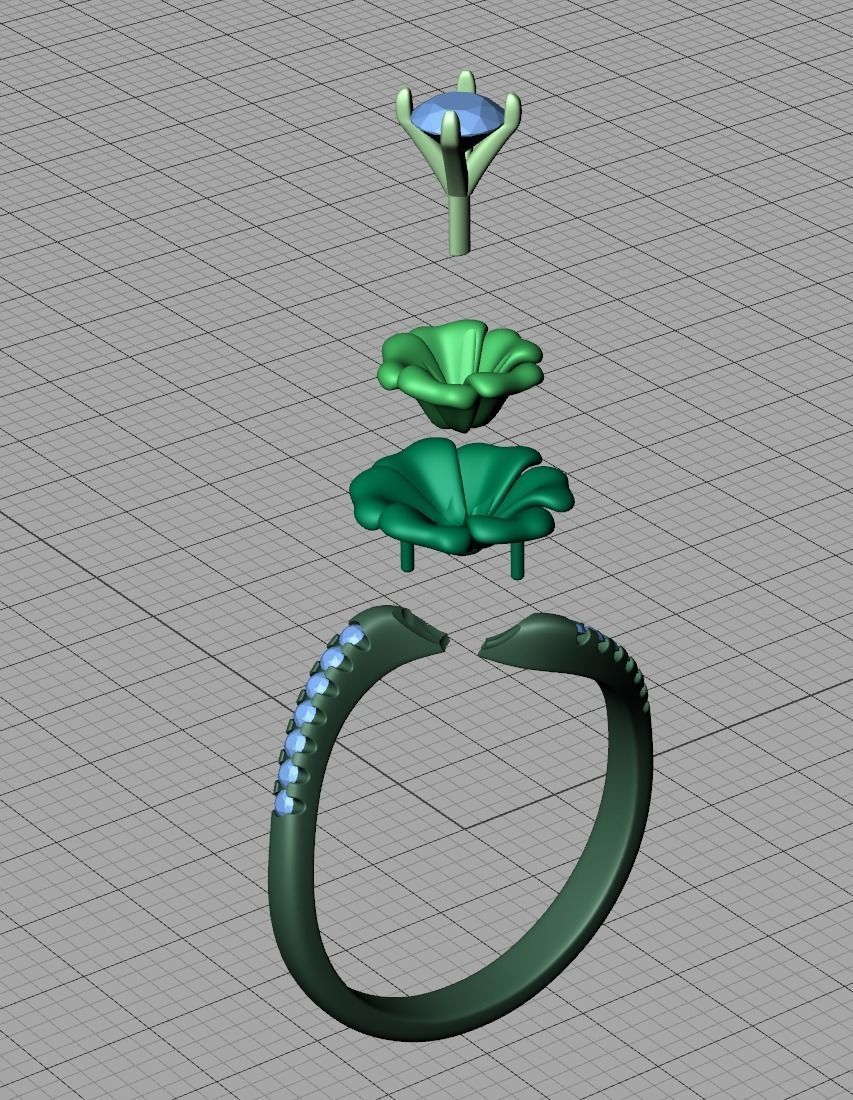 Flower Engagement ring 3dmodel 4mm stone 3D print model_13