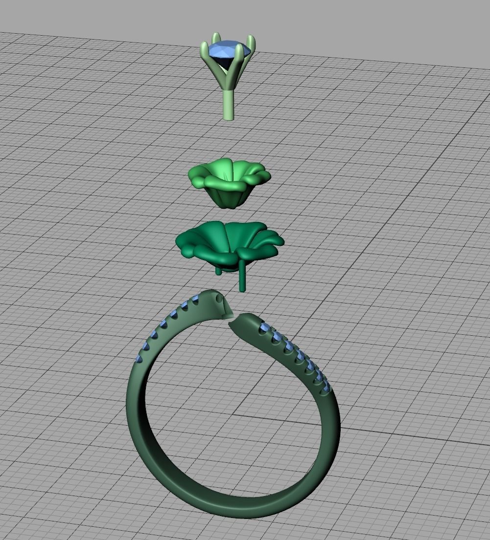 Flower Engagement ring 3dmodel 4mm stone 3D print model_12
