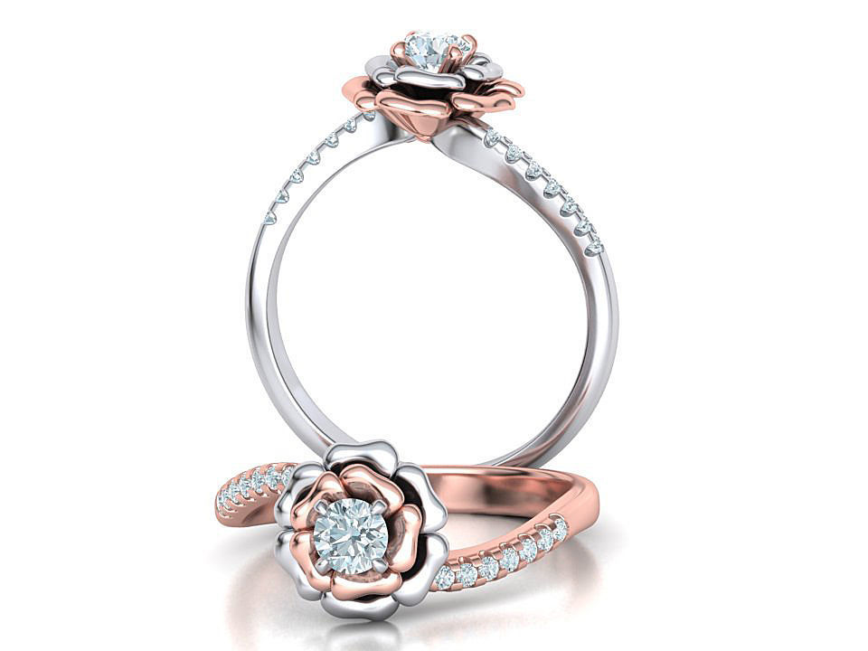 Flower Engagement ring 3dmodel 4mm stone 3D print model_1