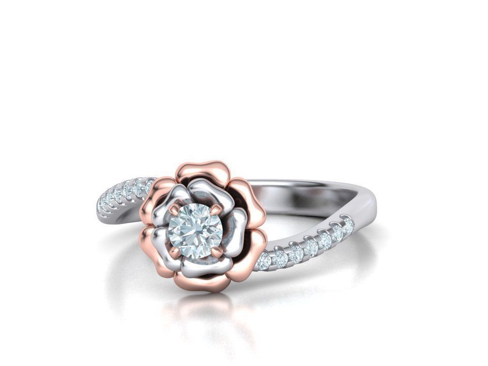 Flower Engagement ring 3dmodel 4mm stone 3D print model_5