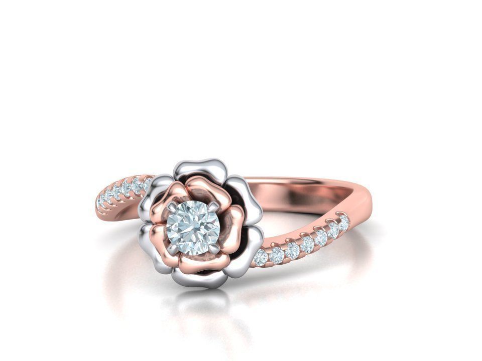 Flower Engagement ring 3dmodel 4mm stone 3D print model_4