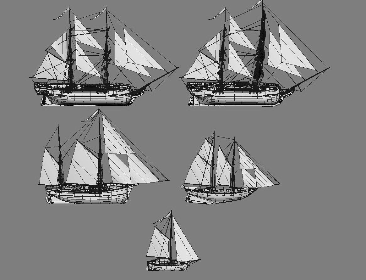 collection sailboats sailing ship Low-poly 3D model_2