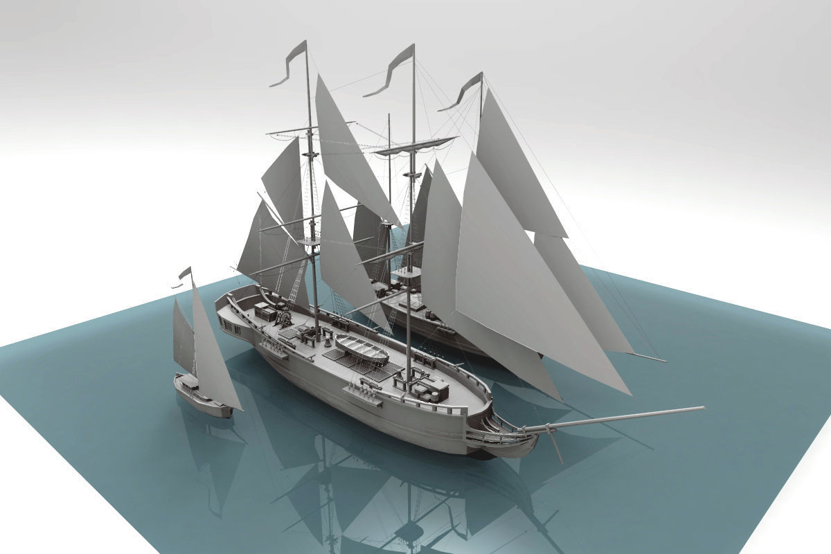 collection sailboats sailing ship Low-poly 3D model_1