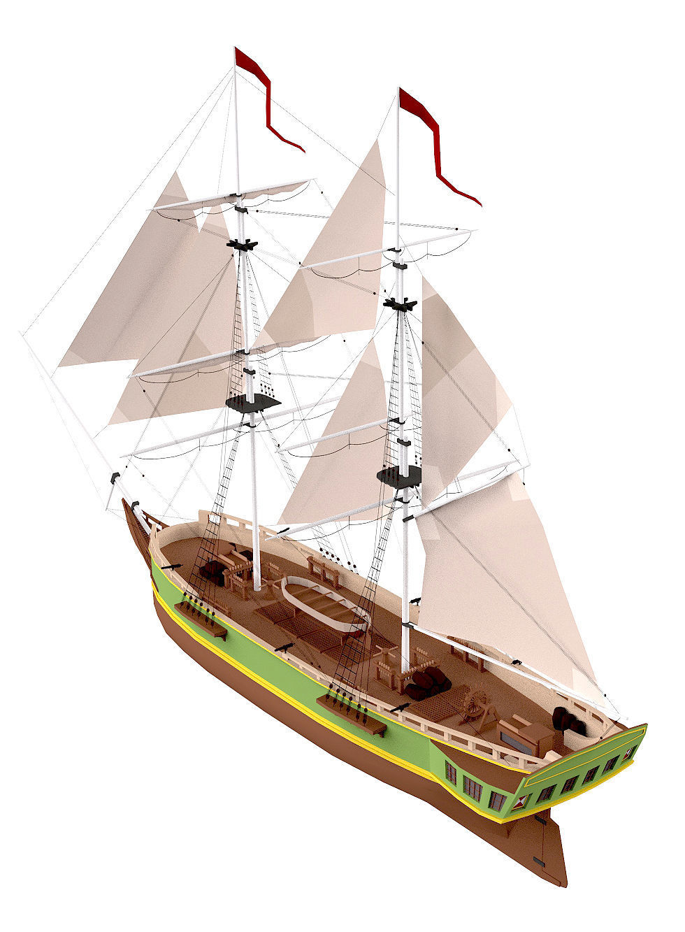 collection sailboats sailing ship Low-poly 3D model_6
