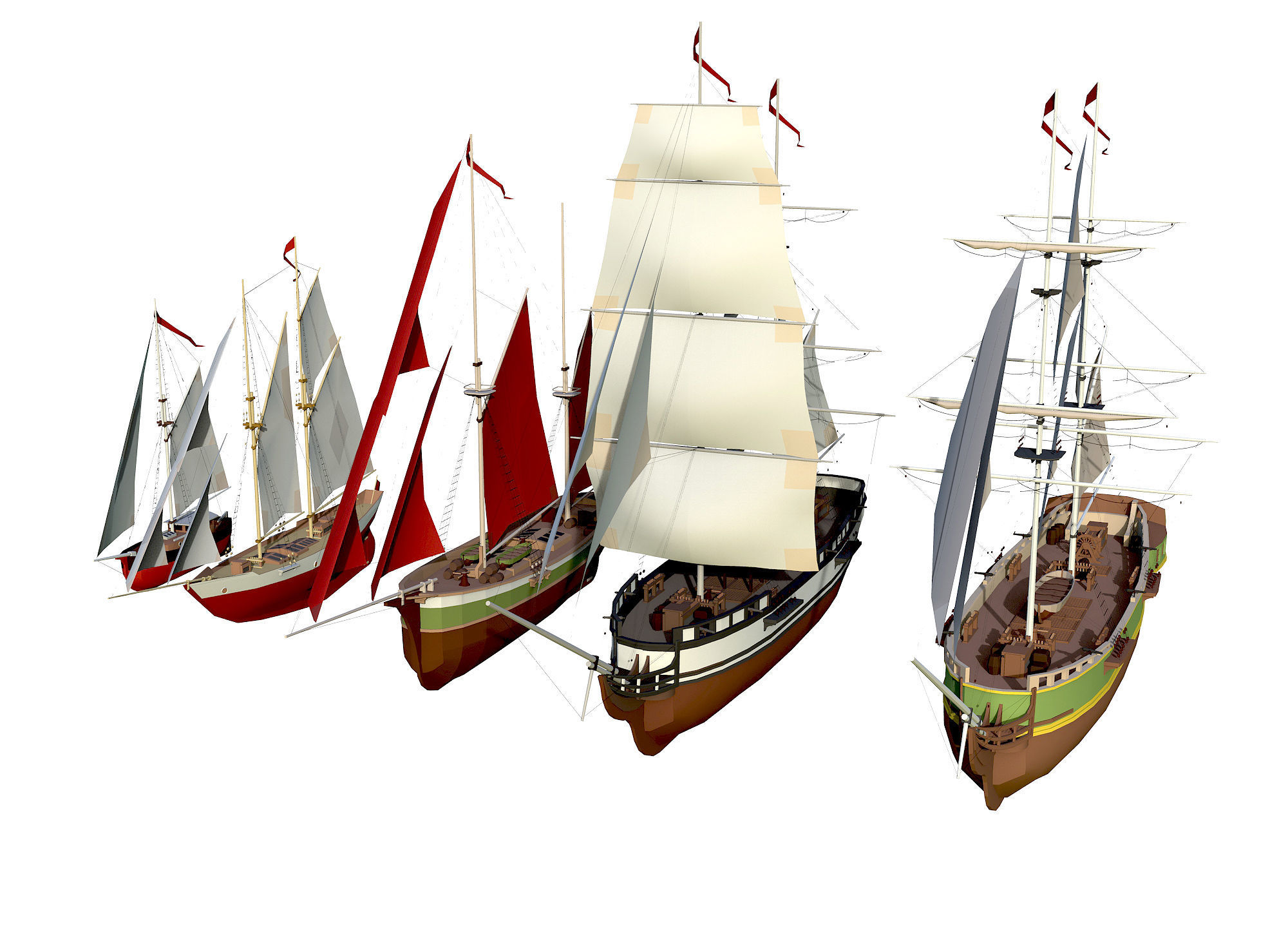 collection sailboats sailing ship Low-poly 3D model_4