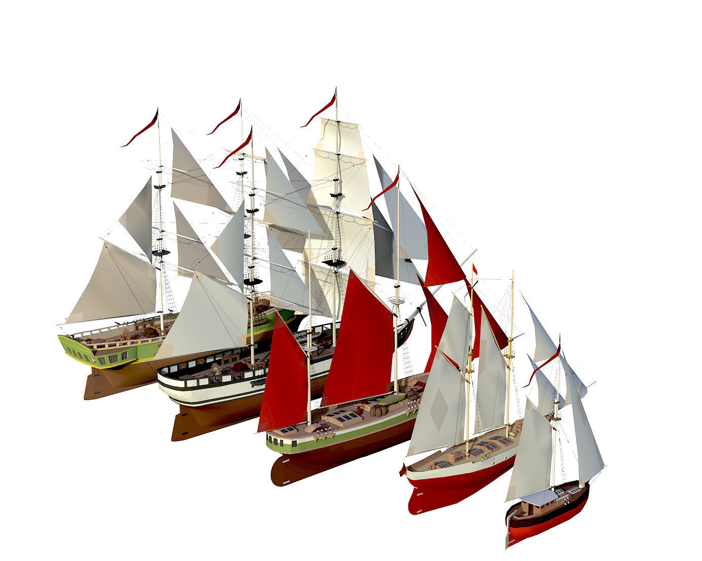 collection sailboats sailing ship Low-poly 3D model_3
