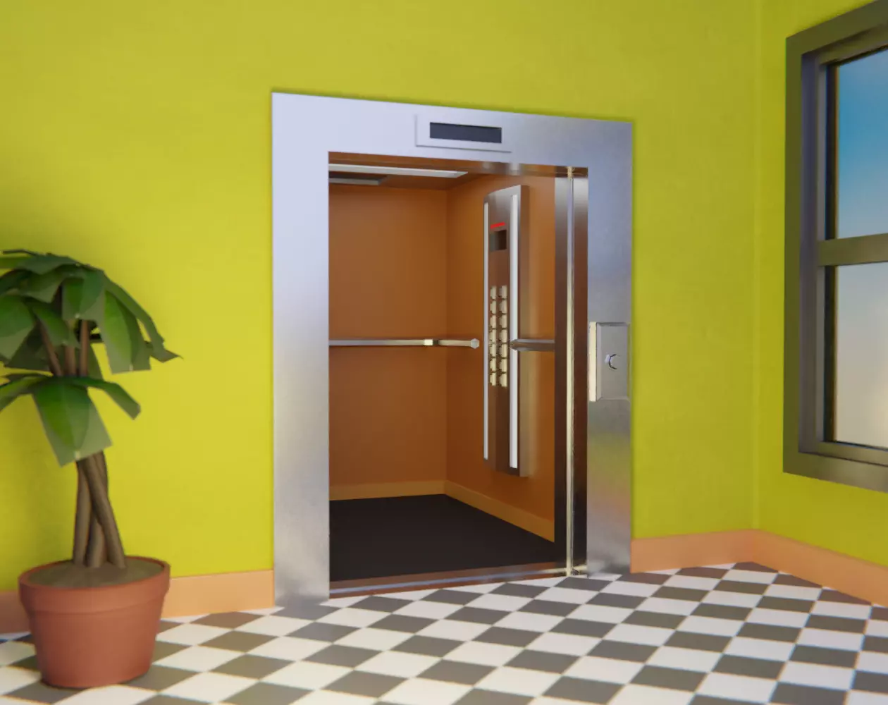 Elevator and door Low-poly 3D model_0