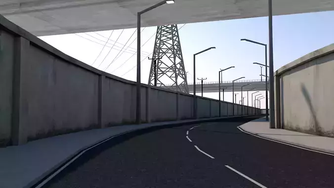 Highway road in middle of tunnel 3D model