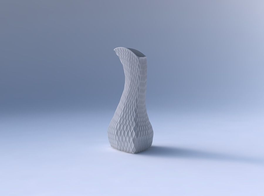 Vase puffy bent triangle with diagonal grid dents 3D print model_4