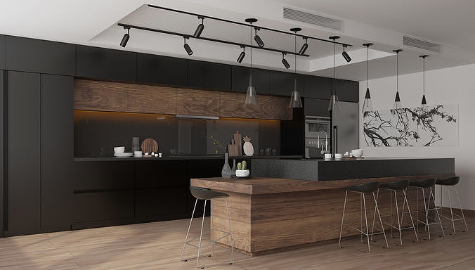 Anthracite Kitchen 3D model 4