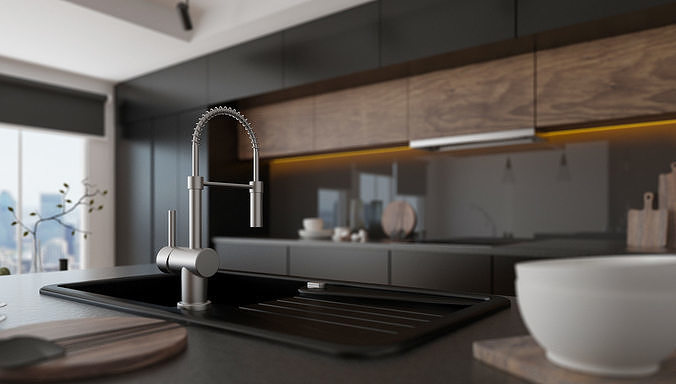 Anthracite Kitchen 3D model 6