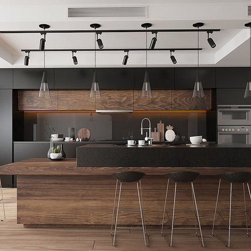 Anthracite Kitchen 3D model 7