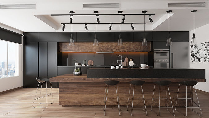 Anthracite Kitchen 3D model 2