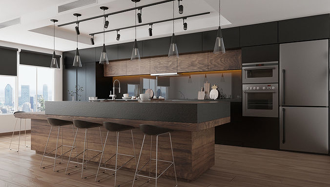 Anthracite Kitchen 3D model 3
