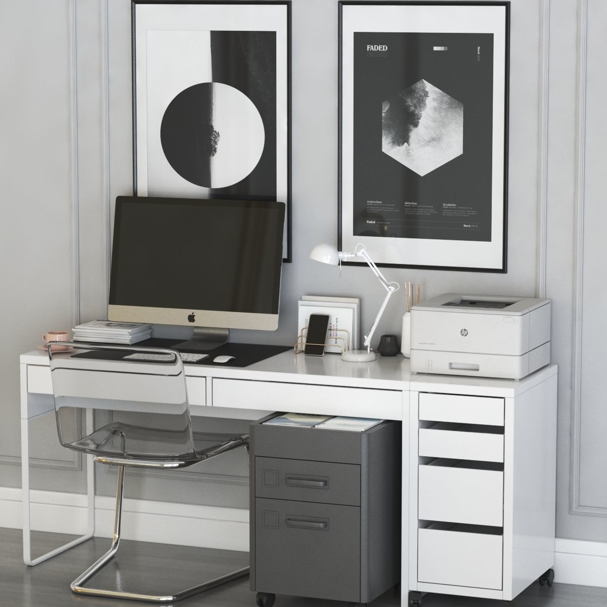 Workplace set with Tobias chair and Micke table 3D model_4