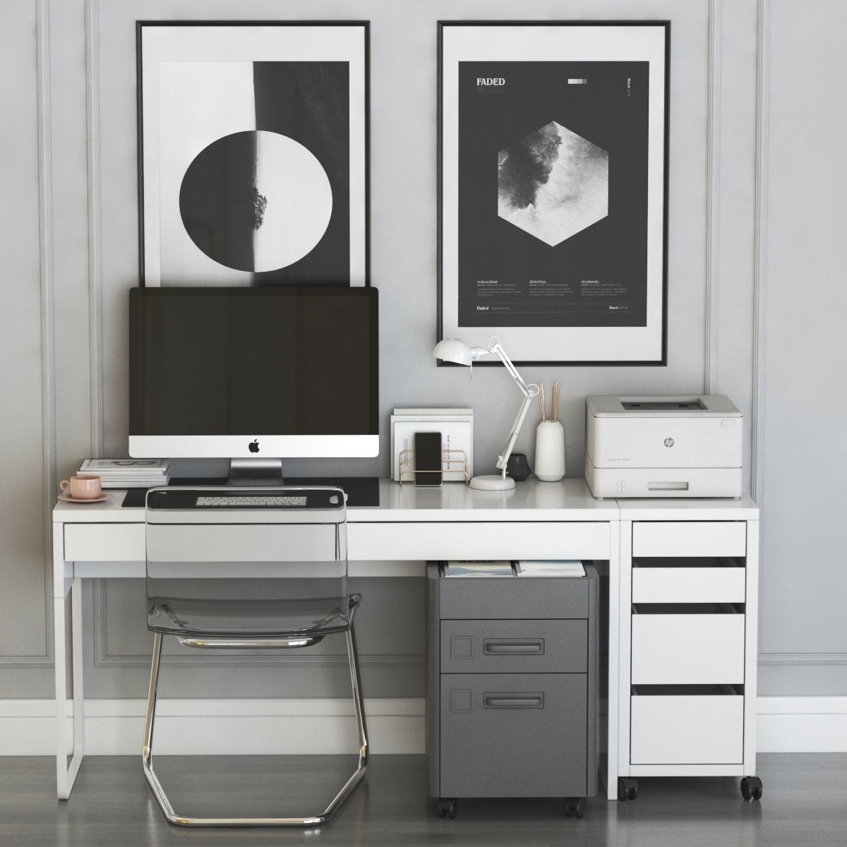 Workplace set with Tobias chair and Micke table 3D model_3